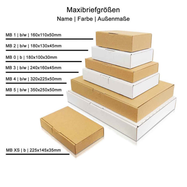 100 Maxibriefkartons 180x130x45mm Weiss Versand Post Faltschachtel MB-2