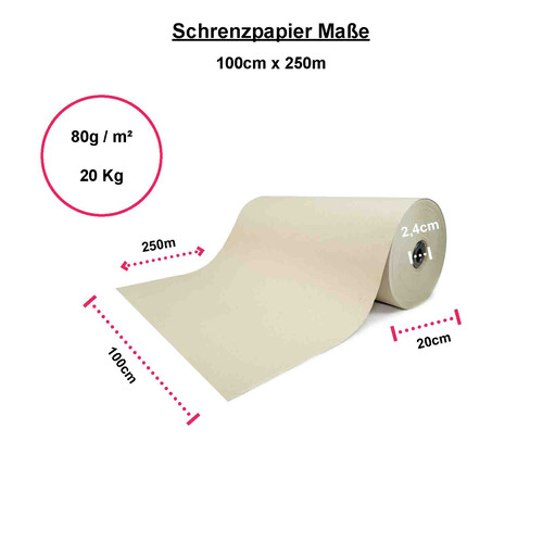 W 2 Rollen Schrenzpapier 100 cm breit x 250 lfm Packpapier 80g/m² 1 Rolle=20kg 