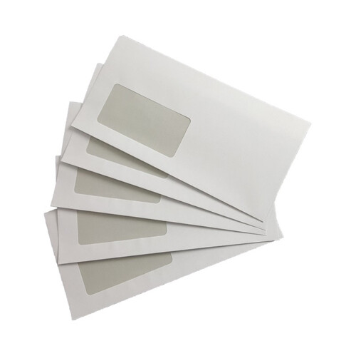 100 Briefumschläge DIN Lang 220x110 mm mit Fenster selbstklebend, Weiß